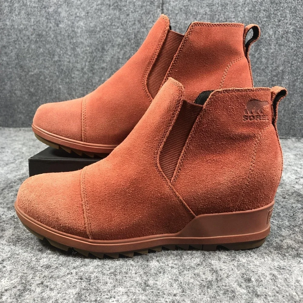 Sorel Boots‎ Womens 9.5 Orange Suede Wedge Chelsea Ankle Booties NL4910-849